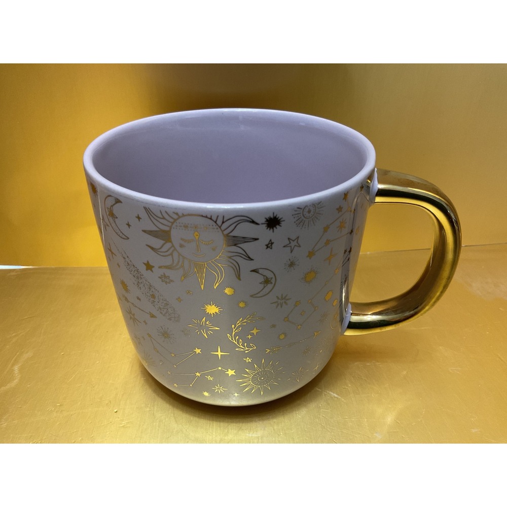 Thyme & Table Celestial Stoneware Mug Gold Sun Moon Stars Constellation White